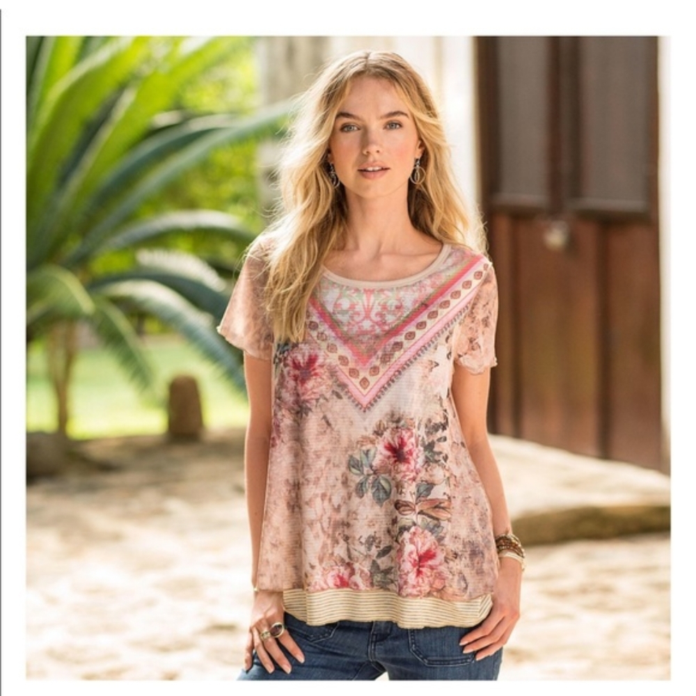SUNDANCE Art Matters Layered Floral Print Top